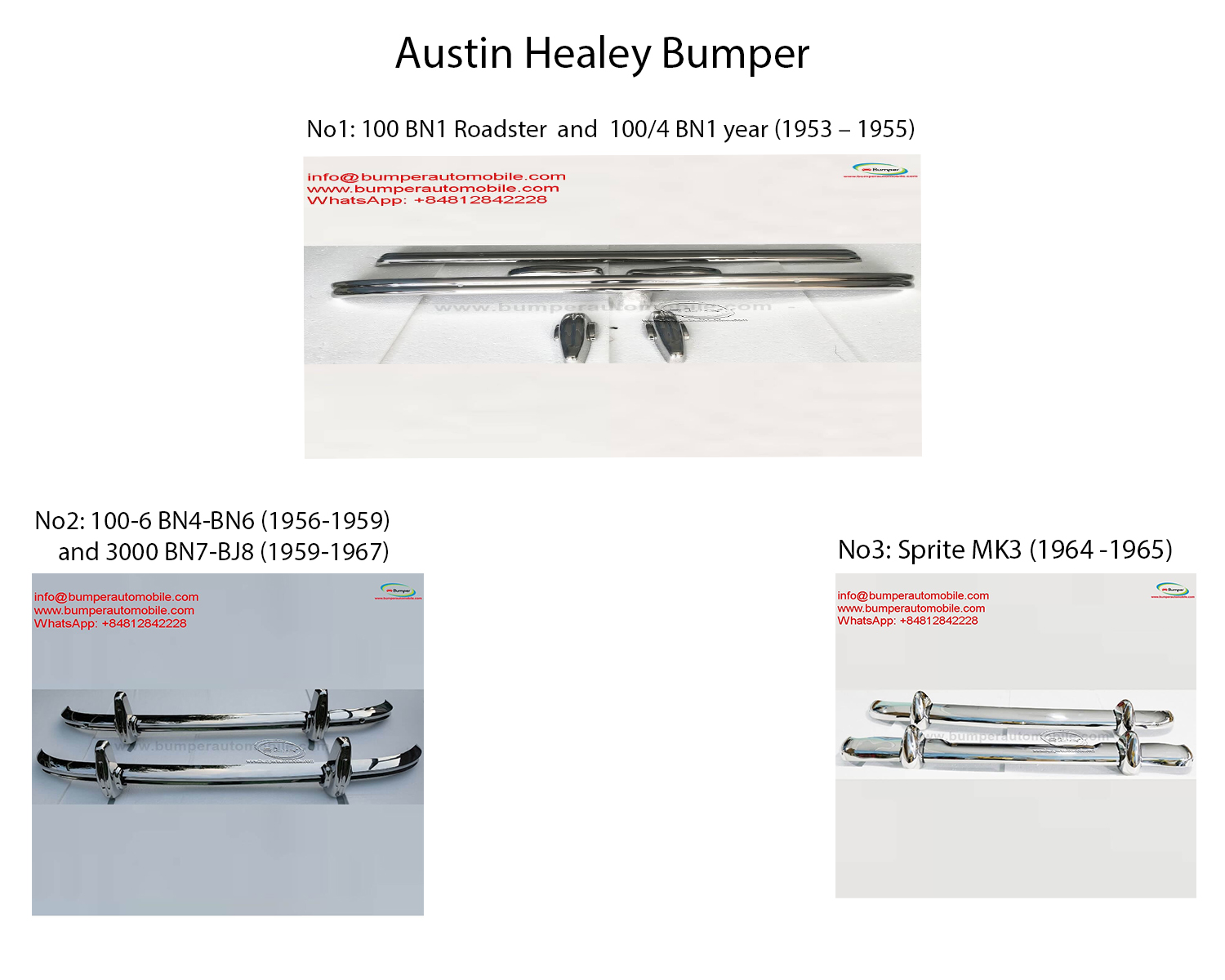 Austin Healey year 1953 to 1967 Bumper Parts